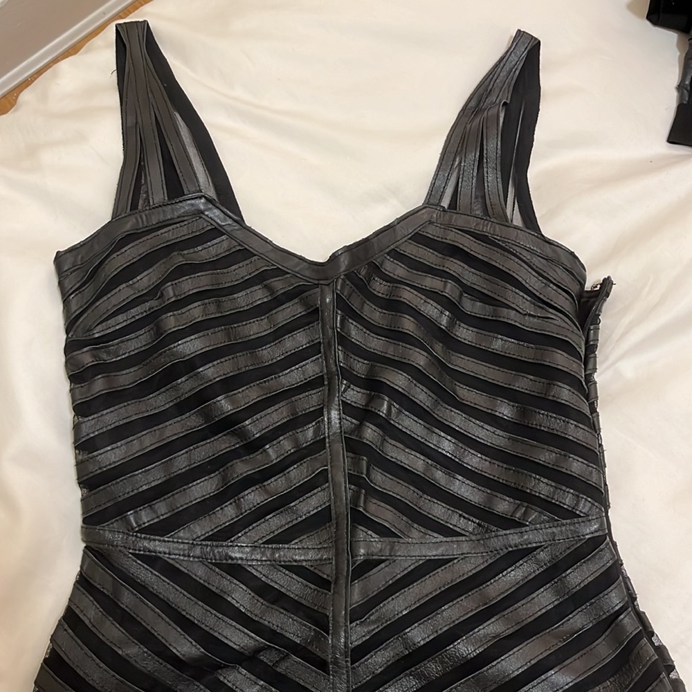 Parker Striped Leather Dress XS